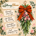 Pink Rose & Rust Orange Velvet Bow Door Swag  Handcrafted Faux Greenery Front Door Decor