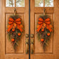 Frosted Autumn Greenery & Pumpkin Door Swag – Handcrafted Faux Fall Front Door Decor