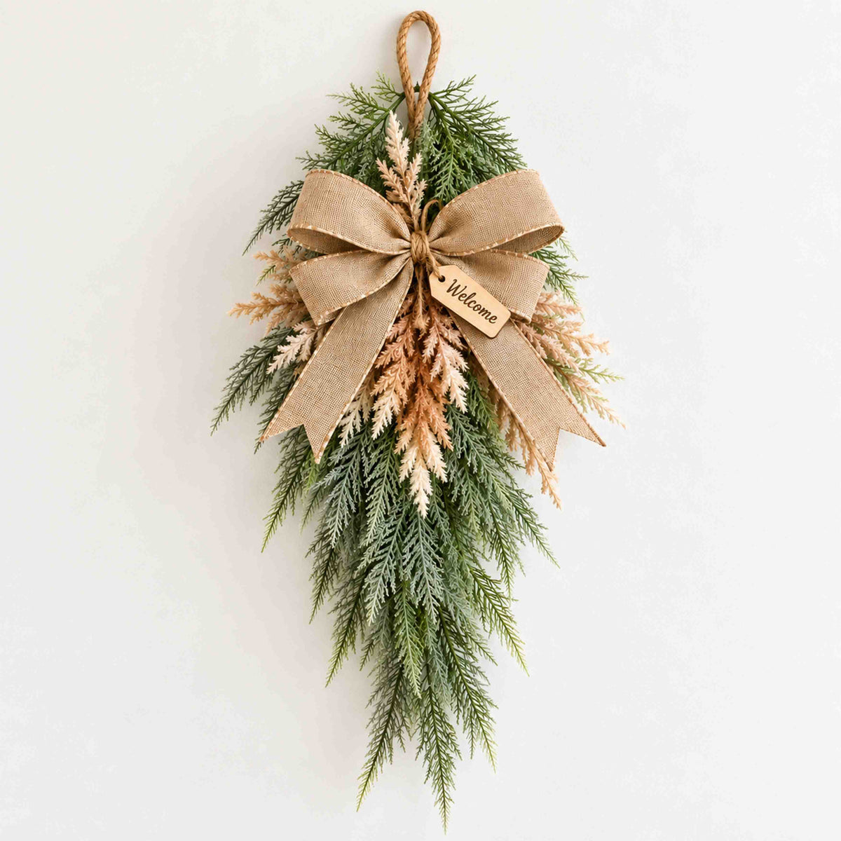 Frosted Cypress & Astilbe Door Swag – Handcrafted Faux Greenery Front Door Decor