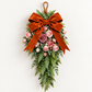 Pink Rose & Rust Orange Velvet Bow Door Swag  Handcrafted Faux Greenery Front Door Decor