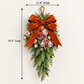 Pink Rose & Rust Orange Velvet Bow Door Swag  Handcrafted Faux Greenery Front Door Decor