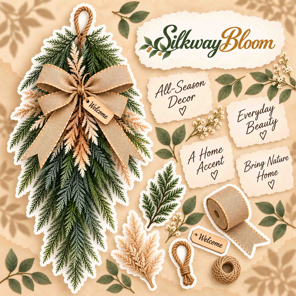 Frosted Cypress & Astilbe Door Swag – Handcrafted Faux Greenery Front Door Decor
