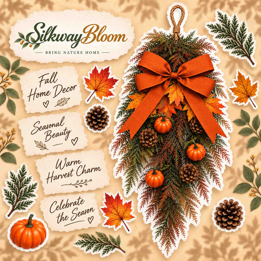 Frosted Autumn Greenery & Pumpkin Door Swag – Handcrafted Faux Fall Front Door Decor