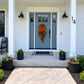 Frosted Autumn Greenery & Pumpkin Door Swag – Handcrafted Faux Fall Front Door Decor